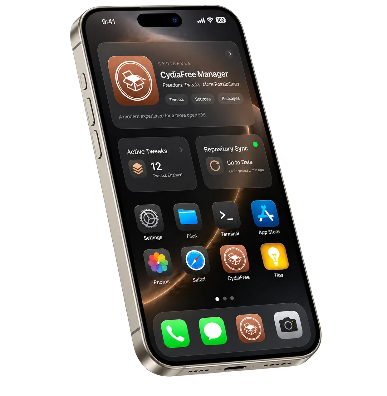 Modern iPhone displaying CydiaFree customization interface