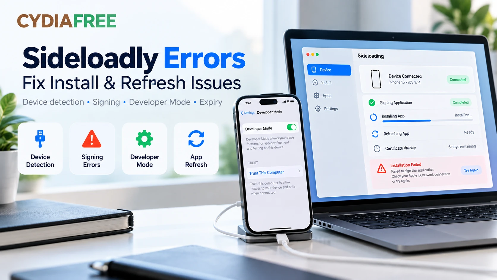 Sideloadly troubleshooting for device detection, signing, Developer Mode and app refresh errors